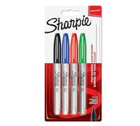 Sharpie Marqueurs permanents Pointe fine Encre noire, bleue, rouge et verte Pochette de 4