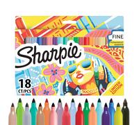 Sharpie Permanent Markers Fine Point Colouring Pens Assorted Colours 18 Ma