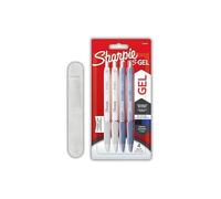 Sharpie S-Gel | Stylos gel | Pointe moyenne | Barils nacrés bleu givré et blanc | Encre noire et bleue | Étui à 4 stylos et en velours