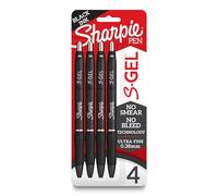 Sharpie S-Gel, stylos gel, pointe ultra fine (0,38 mm), noir, 4 pièces