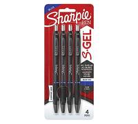 Sharpie S Lot de 4 stylos à encre gel, pointe fine, 0,5 mm, corps noir, encre bleue