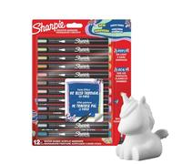 Sharpie Stylos de peinture acrylique - 12 tons terre | Marqueurs à base d'eau pour verre, bois, papier | Pointe ogive | Idéal pour le journal intime et le bricolage | Tirelire licorne gratuite