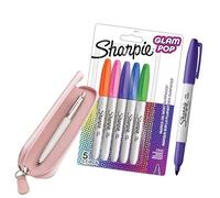 Sharpie Un lot de marqueurs permanents pour fournitures scolaires avec stylo blanc Parker Jotter (encre bleue) et étui à stylo rose Parker