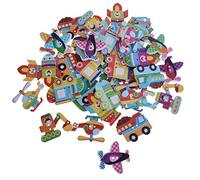 Sharplace 50 Pcs Bouton en Bois Forme de Dessin, Transport Colore à Coudre Fantaisie pour Bricolage, Chaussure DIY Décoration - Transport Mixte