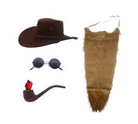 Sharplace Chapeau cowboy, barbe et moustaches réalistes pour un cosplay festif d'Halloween, Brun