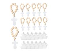 Sharplace Crucifix en bois, chapelet, croix de prière à poser, pendentif religieux avec pochette pour étagère de salon, Noël, 12 Chapelets, 12 Pochettes