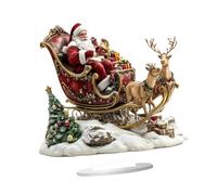 Sharplace Décoration de Noël Père Noël 2D, Figurine Décorative de Table, Renne, Père Noël, Traîneau, Présentoir de Bureau en Acrylique, œuvre d'art 2D Décorative pour Bureau et Maison, Style B