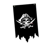 Sharplace Drapeau de Pirate d'halloween, tête de Mort, Installation Facile, décoration Murale Double Face pour Porte, Drapeau en os croisé pour fête, Type D