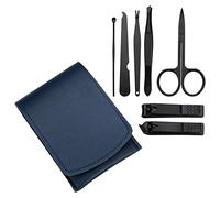 Sharplace Ensemble de 7 Kit de manucure Kit de coupe-ongles en acier inoxydable avec étui en PU Outil de soins personnels, bleu foncé