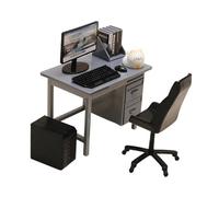 Sharplace Ensemble d'ordinateur miniature, meubles de maison de poupée, table et chaise, cadeau d'anniversaire moderne, accessoires de, Bureau Gris