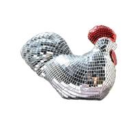 Sharplace Figurine de poulet disco miroir, sculpture de coq, décoration créative pour la maison, statue de poulet disco pour la fête du Nouvel An, Mèche
