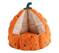 Sharplace Lit pour Chat Semi-fermé en Peluche avec Coussin Amovible, Accessoires faciles d'entretien, Adorable, Multifonctionnel, matériau Doux, Orange, 60x60x50cm