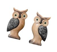 Sharplace Lot de 2 figurines en bois représentant un hibou, collection, cadeau d'anniversaire, ornement de table, sculpture animale pour bureau, pendaison