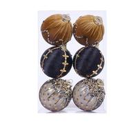 Sharplace Lot de 6 Boules de Noël à Suspendre avec Boucles de Suspension pour Sapin de Noël, décorations pour fêtes et fiançailles, Noir et Or