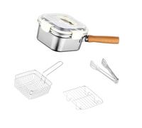 Sharplace Mini friteuse carrée multifonctionnelle en acier inoxydable avec panier pour le camping, idéale pour, le poisson et les frites, Couvercle Blanc