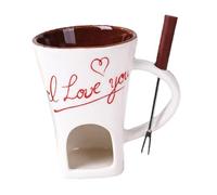 Sharplace Mug à fondue au chocolat avec fourchette et chauffe-beurre, ensemble portable et créatif en céramique pour faire fondre le fromage lors de fêtes, Blanc