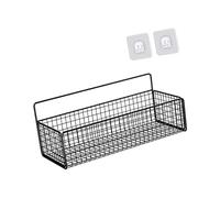 Sharplace Panier de Rangement d'armoire, Organisateur Mural Suspendu, Panier en Fil d'acier Robuste pour Fruits et légumes collations, Salle de Bain, Maison, Noir L avec Autocollant