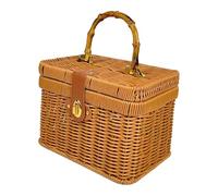 Sharplace Panier de rangement tissé à la main avec couvercle, valise de présentation, panier cadeau vide multifonctionnel et créatif pour comptoir de fête à, Marron 23.5 X 16 X 16 Cm