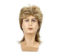 Sharplace Perruque complète synthétique Rocker Disco, perruque mulet pour hommes, perruque synthétique drôle de cheveux de costume pour mascarade à usage, Or marron clair