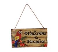 Sharplace Plaque Bois Bienvenu Peinture Perroquet Coloré avec Cord Jute Suspendu Déco Hawaïen - Welcome to Paradise