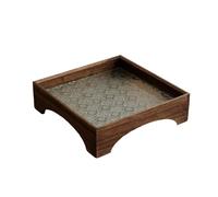 Sharplace Plateau de service, plateau de maquillage, de ferme, en bois et verre gaufré, organisateur de bureau pour collation, fruits, comptoir de cuisine, 25cmx25cm