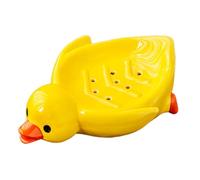 Sharplace Porte-savon en forme de canard, plateau économiseur de savon en céramique, mignon, facile à nettoyer, ornement avec drain pour comptoir, cuisine, Jaune