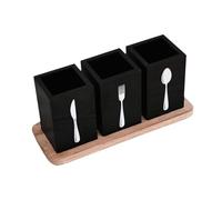 Sharplace Porte-ustensiles de cuisine, porte-couverts en bois, élégant et polyvalent, avec 4 compartiments et plateau, organisateur de couverts pour restaurant, Noir