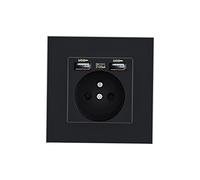 Sharplace Prise Murale, Prise Electrique Murale avec Double USB 5V/2100mA, Prise Encastrable Noire avec 2 Ports de USB Pratique et Manialble