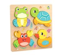 Sharplace Puzzles Puzzles en bois en bois mignon avec 4 motifs formes de couleurs vibrantes vibrantes pour enfant de 3 à 5 ans cadeau d'anniversaire bébé, Animal Marin