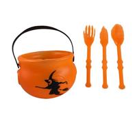 Sharplace Seau à Bonbons pour Chaudron d'halloween pour Bonbons ou friandises, Petit récipient Portable réutilisable avec Couverts, Pot de Chaudron de, Orange