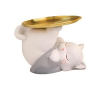 Sharplace Statue de Chat en résine avec Plateau, Sculpture Animale, récipient, bonbonnière Moderne, Figurine, Porte-clés pour Table à Manger, bibliothèque,