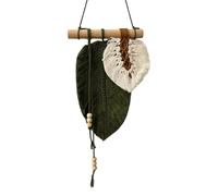 Sharplace Tapisserie tissée en macramé avec pompons et feuilles, bohème, décoration murale pour salon, chambre d'enfant, chambre à coucher, mariage, Vert