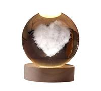 Sharplace Veilleuse LED Boule de Verre 3D avec Base en Bois, Lampe de Table avec Affichage de Motifs de cœur, Blanc Chaud, décorative pour la Maison, Le Bureau, 6 cm de diamètre