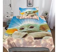 SHARRB Baby Yoda Parure De Lit avec Taies d'oreiller De Microfibre bébé Yoda Housse De Couette avec Fermeture À Glissière, Ensemble De Literie Convient Aux Adulte Enfant 3 Pcs Single（135x200cm）