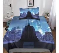 SHARRB Batman Housses De Couettes, Ensemble De Literie Adulte Enfant avec Housses De Couettes Et Taie d'oreiller Héros Parure De Lit 3 Pièces avec Fermeture À Glissière Single（135x200cm）