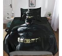 SHARRB Batman Parure De Lit avec Taies d'oreiller De Microfibre Héros Housse De Couette avec Fermeture À Glissière, Ensemble De Literie Convient Aux Adulte Enfant 3 Pcs Single（135x200cm）
