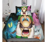 SHARRB Luigi's Housse De Couette avec Taie d'oreiller De Lit 3 Pièces, Jeu Ensemble De Literie avec Fermeture À Glissière, Convient Aux Garçons Et Aux Filles Adolescents Single（135x200cm）