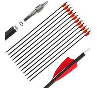 SHARROW 12P Flèche de Carbone Spine 500 Flèche Carbone 32" Flèche Arc Flèches de Chasse avec 3" Plumes Naturelles Flèche pour Cible Tir à l'arc Arc Classique Arc A Poulies (Rouge)