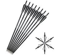 SHARROW 12pcs Flèches d'arbalète en Carbone 20 Pouces 22 Pouces 18 Pouces Flèches de Carbone Boulons d'arbalète avec Pointe de Flèche de Lame(Noir, 20")