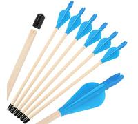 SHARROW 12pcs Flèches de Sécurité pour Le Tir à l'arc, Flèche en Bois avec Pointes de Flèche en Caoutchouc pour Enfants Adultes Jeu de Pot de Lancer et Pratique du Tir à l'arc (30cm, Type 2: Bleu)