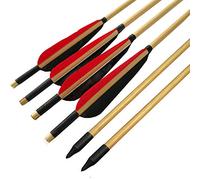 SHARROW 12pcs Tir à l'arc Flèches de Bois Flèches de Chasse Traditionnelles Arbre de Flèche en Bois avec 5" Plumes Naturelles et Métal Pointe de Flèche (Type 2)