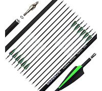 SHARROW 32" Flèche de Carbone Spine 500 Flèche Carbone Flèche Arc Flèches de Chasse avec 3" Plumes Caoutchouc Flèche pour Cible Tir à l'arc Arc Classique de Chasse Arc a Poulies (12P, Vert)