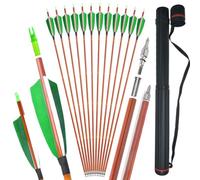 SHARROW 32" Flèche de Carbone Spine 500 Flèche Carbone Flèche Arc Flèches de Chasse avec 4" Plumes Naturelles Flèche pour Cible Tir à l'arc Arc Classique Arc A Poulies Longbow (Carquois+Vert, 6P)