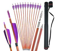 SHARROW 32" Flèche de Carbone Spine 500 Flèche Carbone Flèche Arc Flèches de Chasse avec 4" Plumes Naturelles Flèche pour Cible Tir à l'arc Arc Classique Arc A Poulies Longbow (Carquois+Flèches, 12P)