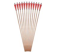 SHARROW 32 Pouces à la Main Flèches en Bambou Flèches en Bambou pour Arc 12 flèches pour Le tir à l'arc Flèches en Bambou et 5 Pouces de Plumes Naturelles (Rouge)