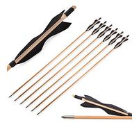 SHARROW 6/12pcs Tir à l'arc Flèches de Bois Flèches de Chasse Traditionnelles Arbre de Flèche en Bois avec 5" Plumes Naturelles Pointe de Flèche en Métal (Type 1:Noir, 6pcs)