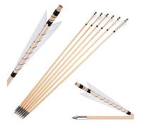 SHARROW 6/12pcs Tir à l'arc Flèches de Bois Flèches de Chasse Traditionnelles Arbre de Flèche en Bois avec 5" Plumes Naturelles Métal Pointe de Flèche (12pcs, Blanc)