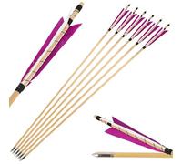 SHARROW 6/12pcs Tir à l'arc Flèches de Bois Flèches de Chasse Traditionnelles Arbre de Flèche en Bois avec 5" Plumes Naturelles Métal Pointe de Flèche (Violet, 12pcs)