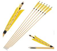 SHARROW 6/12pcs Tir à l'arc Flèches de Bois Flèches de Chasse Traditionnelles Arbre de Flèche en Bois avec 5" Plumes Naturelles Métal Pointe de Flèche (Jaune, 12pcs)