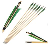 SHARROW 6/12pcs Tir à l'arc Flèches de Bois Flèches de Chasse Traditionnelles Arbre de Flèche en Bois avec 5" Plumes Naturelles Métal Pointe de Flèche (Vert, 12pcs)